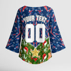 Personalised Newcastle Knights Rugby Christmas Kimono Sleeve Blouse Santa Rugby Mascot - Pine Wreath Festive