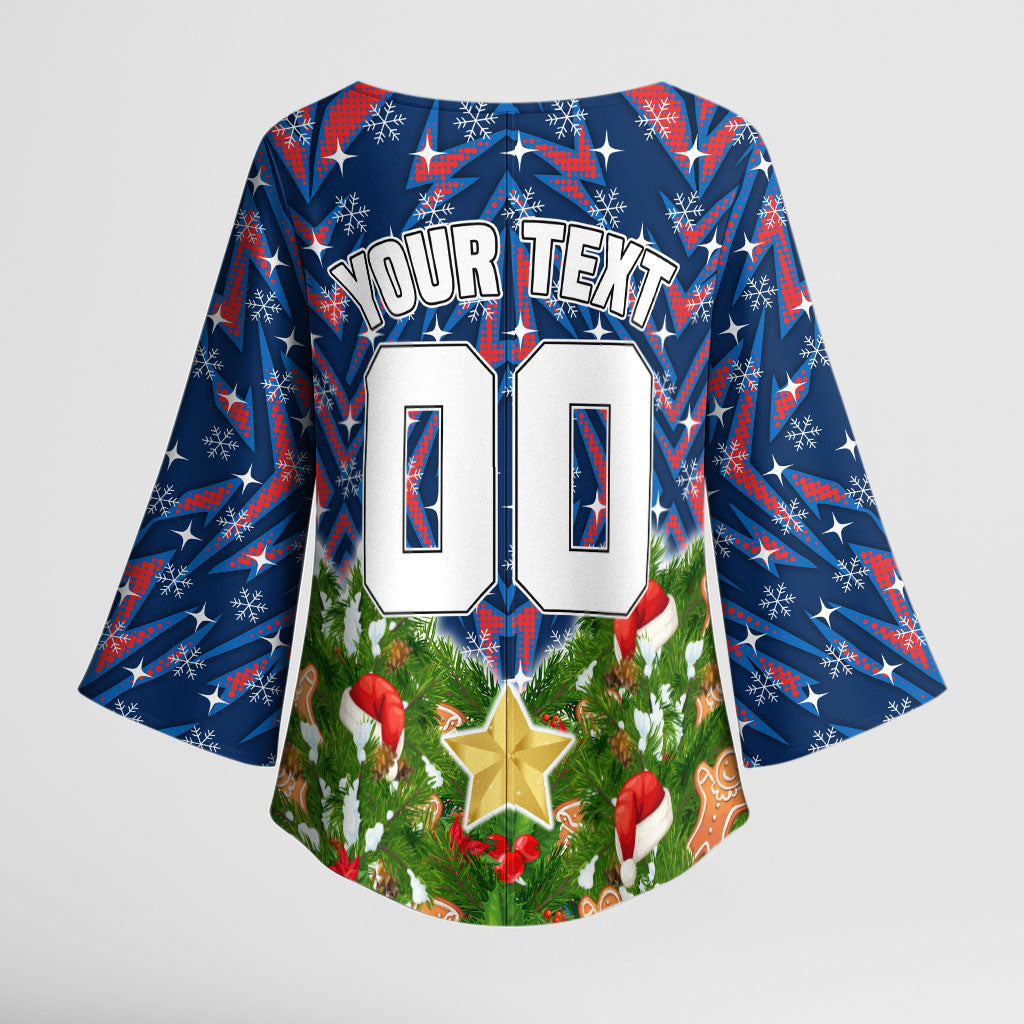 Personalised Newcastle Knights Rugby Christmas Kimono Sleeve Blouse Santa Rugby Mascot - Pine Wreath Festive