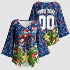 Personalised Newcastle Knights Rugby Christmas Kimono Sleeve Blouse Santa Rugby Mascot - Pine Wreath Festive
