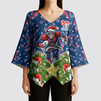 Personalised Newcastle Knights Rugby Christmas Kimono Sleeve Blouse Santa Rugby Mascot - Pine Wreath Festive
