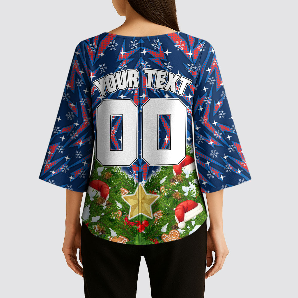 Personalised Newcastle Knights Rugby Christmas Kimono Sleeve Blouse Santa Rugby Mascot - Pine Wreath Festive