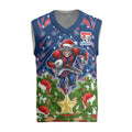Personalised Newcastle Knights Rugby Christmas Knitted V-Neck Vest Santa Rugby Mascot - Pine Wreath Festive