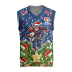 Personalised Newcastle Knights Rugby Christmas Knitted V-Neck Vest Santa Rugby Mascot - Pine Wreath Festive