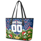 Personalised Newcastle Knights Rugby Christmas Leather Tote Bag Santa Rugby Mascot - Pine Wreath Festive