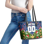 Personalised Newcastle Knights Rugby Christmas Leather Tote Bag Santa Rugby Mascot - Pine Wreath Festive