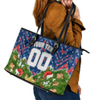 Personalised Newcastle Knights Rugby Christmas Leather Tote Bag Santa Rugby Mascot - Pine Wreath Festive