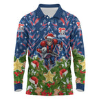 Personalised Newcastle Knights Rugby Christmas Long Sleeve Polo Shirt Santa Rugby Mascot - Pine Wreath Festive