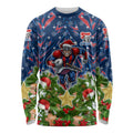 Personalised Newcastle Knights Rugby Christmas Long Sleeve Shirt Santa Rugby Mascot - Pine Wreath Festive