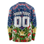Personalised Newcastle Knights Rugby Christmas Long Sleeve Shirt Santa Rugby Mascot - Pine Wreath Festive