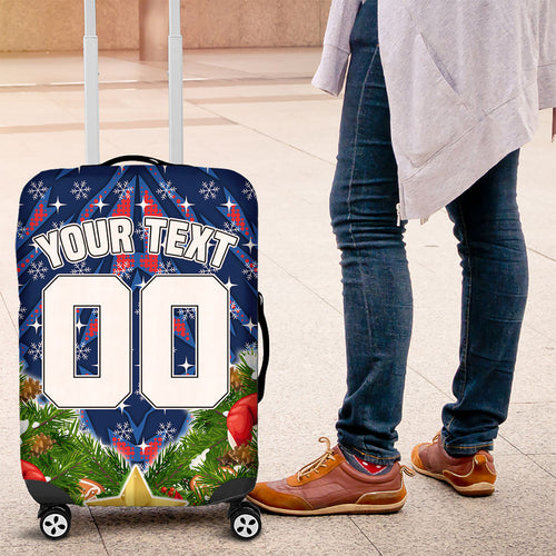 Personalised Newcastle Knights Rugby Christmas Luggage Cover Santa Rugby Mascot - Pine Wreath Festive