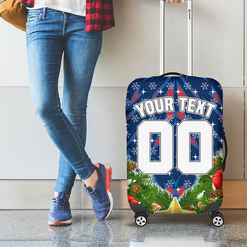 Personalised Newcastle Knights Rugby Christmas Luggage Cover Santa Rugby Mascot - Pine Wreath Festive