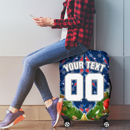Personalised Newcastle Knights Rugby Christmas Luggage Cover Santa Rugby Mascot - Pine Wreath Festive