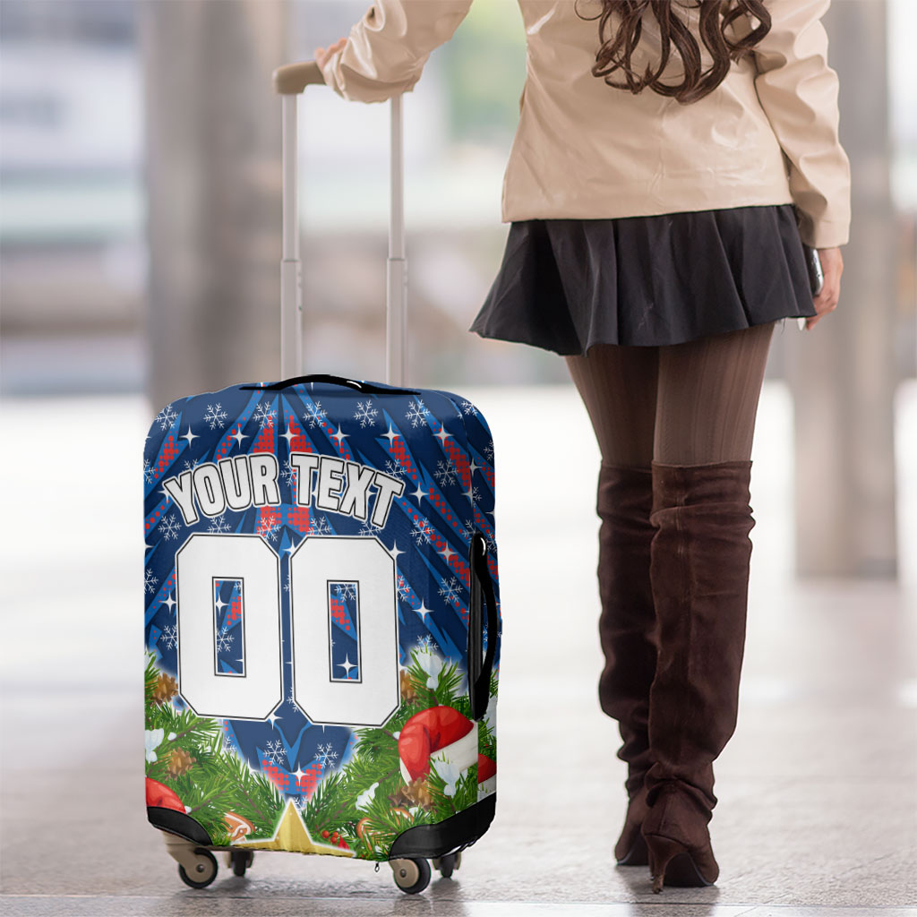 Personalised Newcastle Knights Rugby Christmas Luggage Cover Santa Rugby Mascot - Pine Wreath Festive