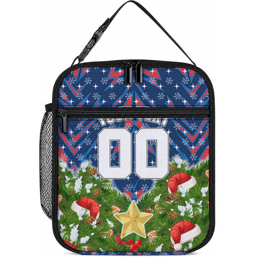 Personalised Newcastle Knights Rugby Christmas Lunch Bag Santa Rugby Mascot - Pine Wreath Festive