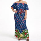 Personalised Newcastle Knights Rugby Christmas Off Shoulder Maxi Dress Santa Rugby Mascot - Pine Wreath Festive