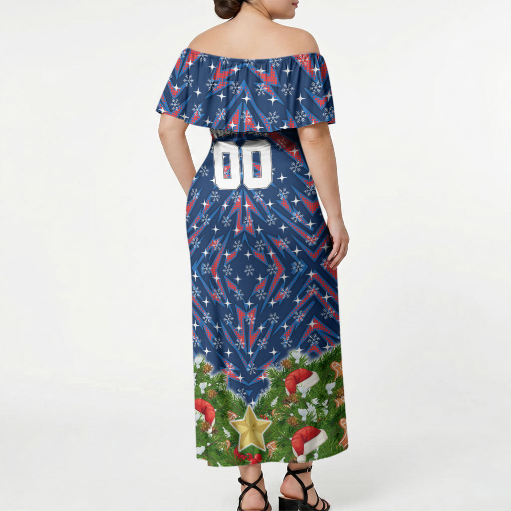 Personalised Newcastle Knights Rugby Christmas Off Shoulder Maxi Dress Santa Rugby Mascot - Pine Wreath Festive