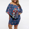 Personalised Newcastle Knights Rugby Christmas Off Shoulder Short Dress Santa Rugby Mascot - Pine Wreath Festive