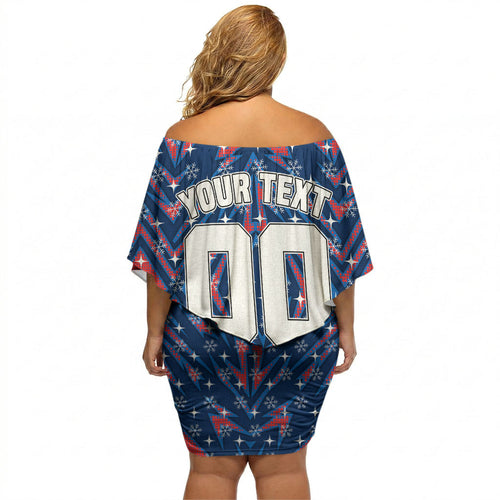 Personalised Newcastle Knights Rugby Christmas Off Shoulder Short Dress Santa Rugby Mascot - Pine Wreath Festive