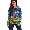 Personalised Newcastle Knights Rugby Christmas Off Shoulder Sweater Santa Rugby Mascot - Pine Wreath Festive