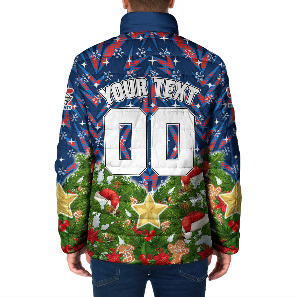 Personalised Newcastle Knights Rugby Christmas Padded Jacket Santa Rugby Mascot - Pine Wreath Festive