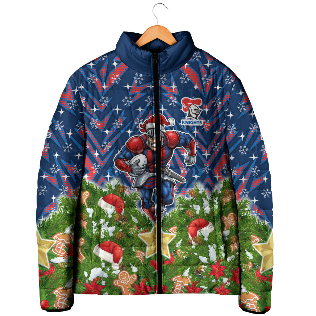 Personalised Newcastle Knights Rugby Christmas Padded Jacket Santa Rugby Mascot - Pine Wreath Festive