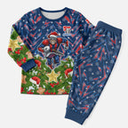 Personalised Newcastle Knights Rugby Christmas Pajama Set Santa Rugby Mascot - Pine Wreath Festive