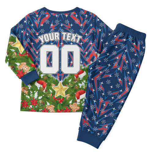 Personalised Newcastle Knights Rugby Christmas Pajama Set Santa Rugby Mascot - Pine Wreath Festive