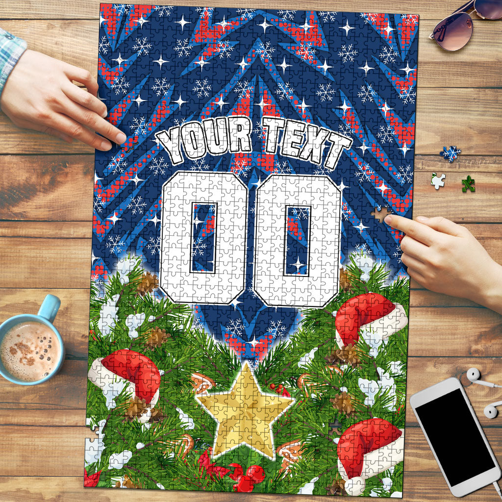Personalised Newcastle Knights Rugby Christmas Puzzle Santa Rugby Mascot - Pine Wreath Festive