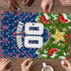 Personalised Newcastle Knights Rugby Christmas Puzzle Santa Rugby Mascot - Pine Wreath Festive