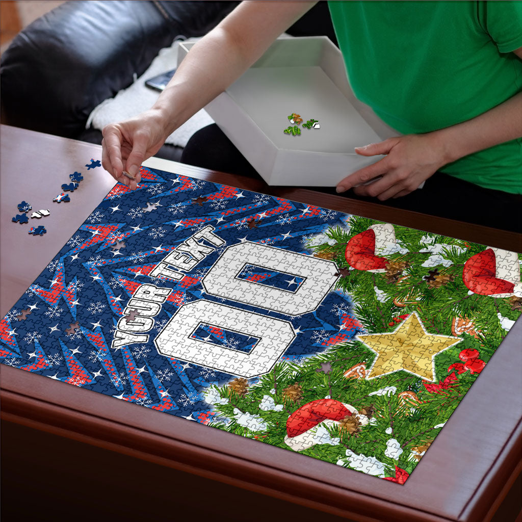 Personalised Newcastle Knights Rugby Christmas Puzzle Santa Rugby Mascot - Pine Wreath Festive