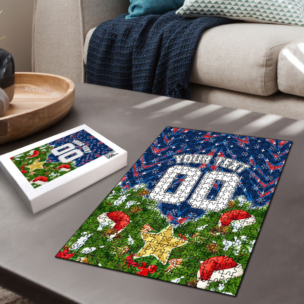 Personalised Newcastle Knights Rugby Christmas Puzzle Santa Rugby Mascot - Pine Wreath Festive