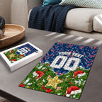 Personalised Newcastle Knights Rugby Christmas Puzzle Santa Rugby Mascot - Pine Wreath Festive
