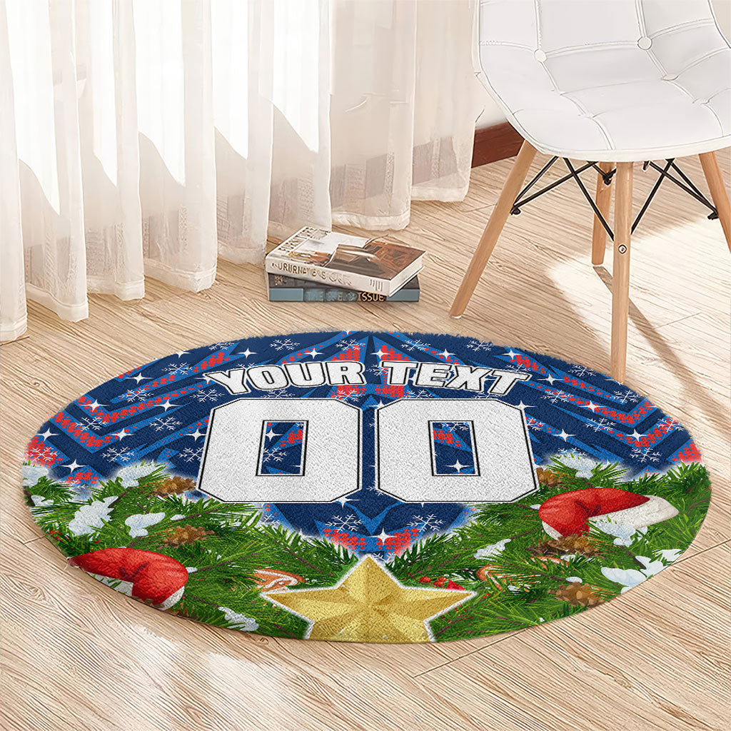 Personalised Newcastle Knights Rugby Christmas Round Carpet Santa Rugby Mascot - Pine Wreath Festive