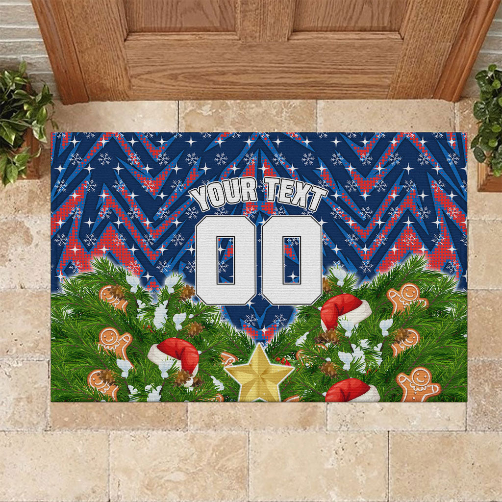 Personalised Newcastle Knights Rugby Christmas Rubber Doormat Santa Rugby Mascot - Pine Wreath Festive