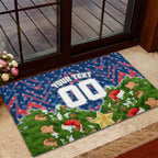 Personalised Newcastle Knights Rugby Christmas Rubber Doormat Santa Rugby Mascot - Pine Wreath Festive