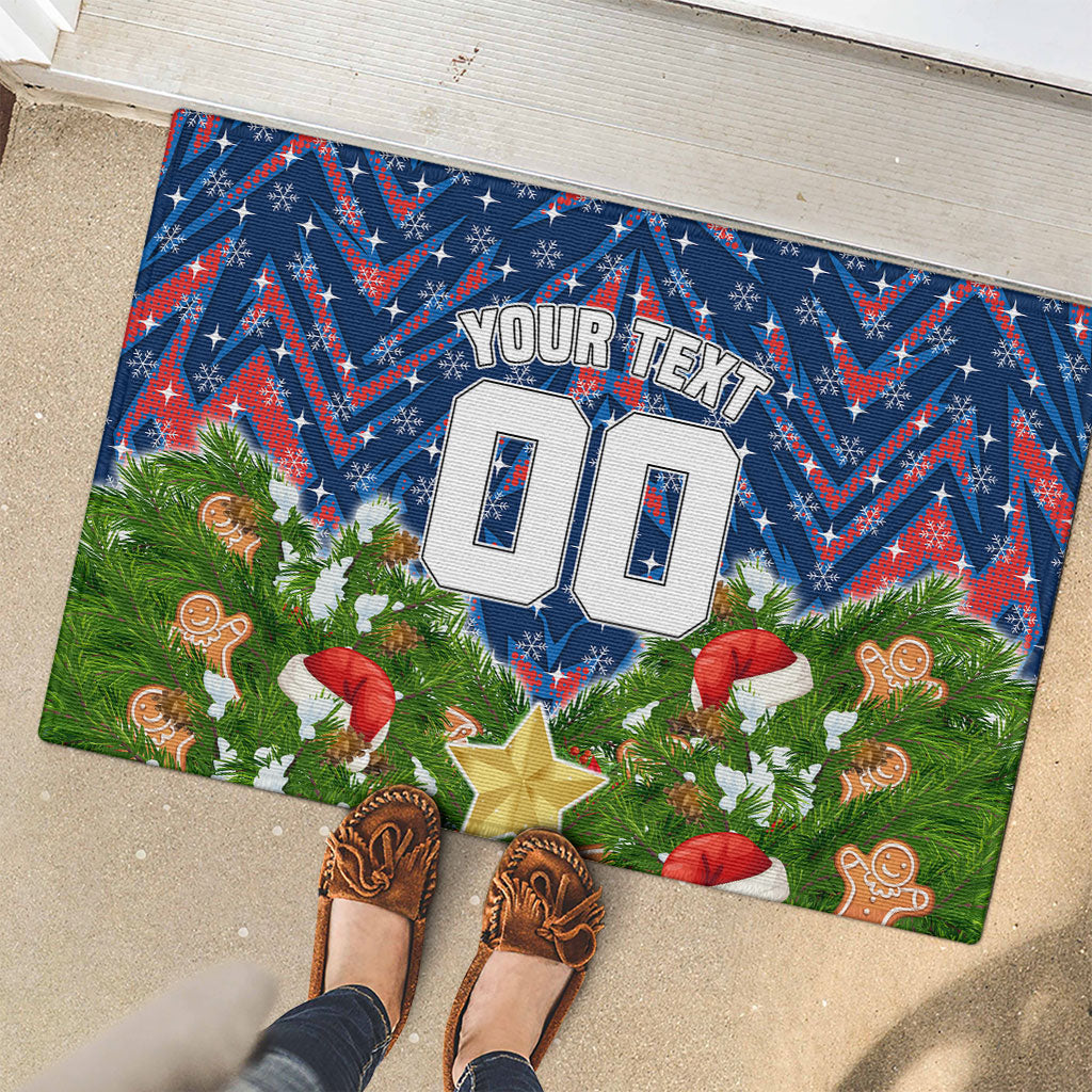 Personalised Newcastle Knights Rugby Christmas Rubber Doormat Santa Rugby Mascot - Pine Wreath Festive