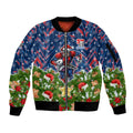 Personalised Newcastle Knights Rugby Christmas Sleeve Zip Bomber Jacket Santa Rugby Mascot - Pine Wreath Festive