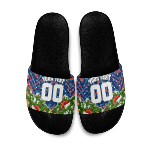 Personalised Newcastle Knights Rugby Christmas Slide Sandals Santa Rugby Mascot - Pine Wreath Festive