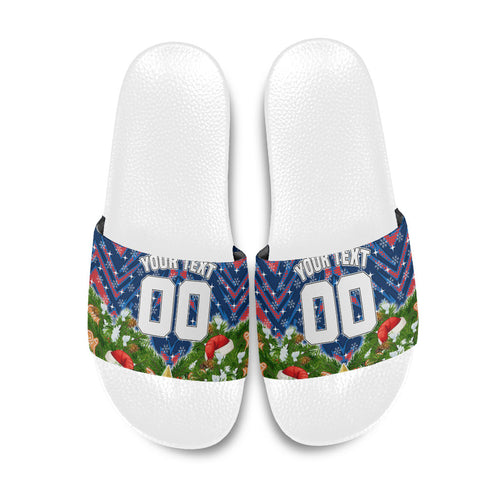 Personalised Newcastle Knights Rugby Christmas Slide Sandals Santa Rugby Mascot - Pine Wreath Festive