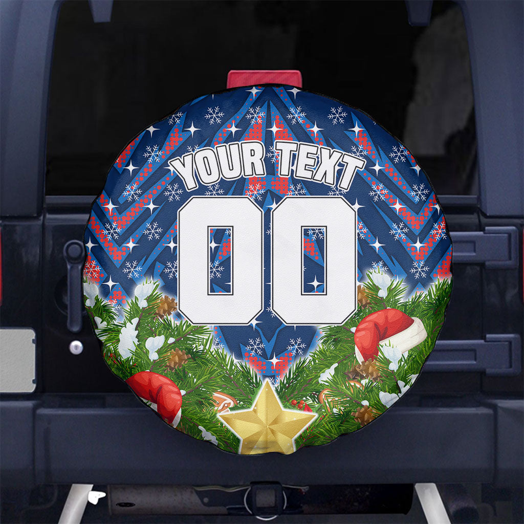 Personalised Newcastle Knights Rugby Christmas Spare Tire Cover Santa Rugby Mascot - Pine Wreath Festive