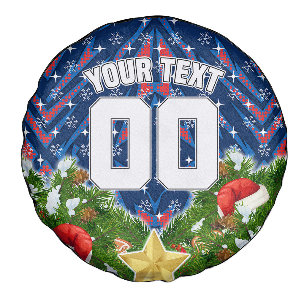 Personalised Newcastle Knights Rugby Christmas Spare Tire Cover Santa Rugby Mascot - Pine Wreath Festive