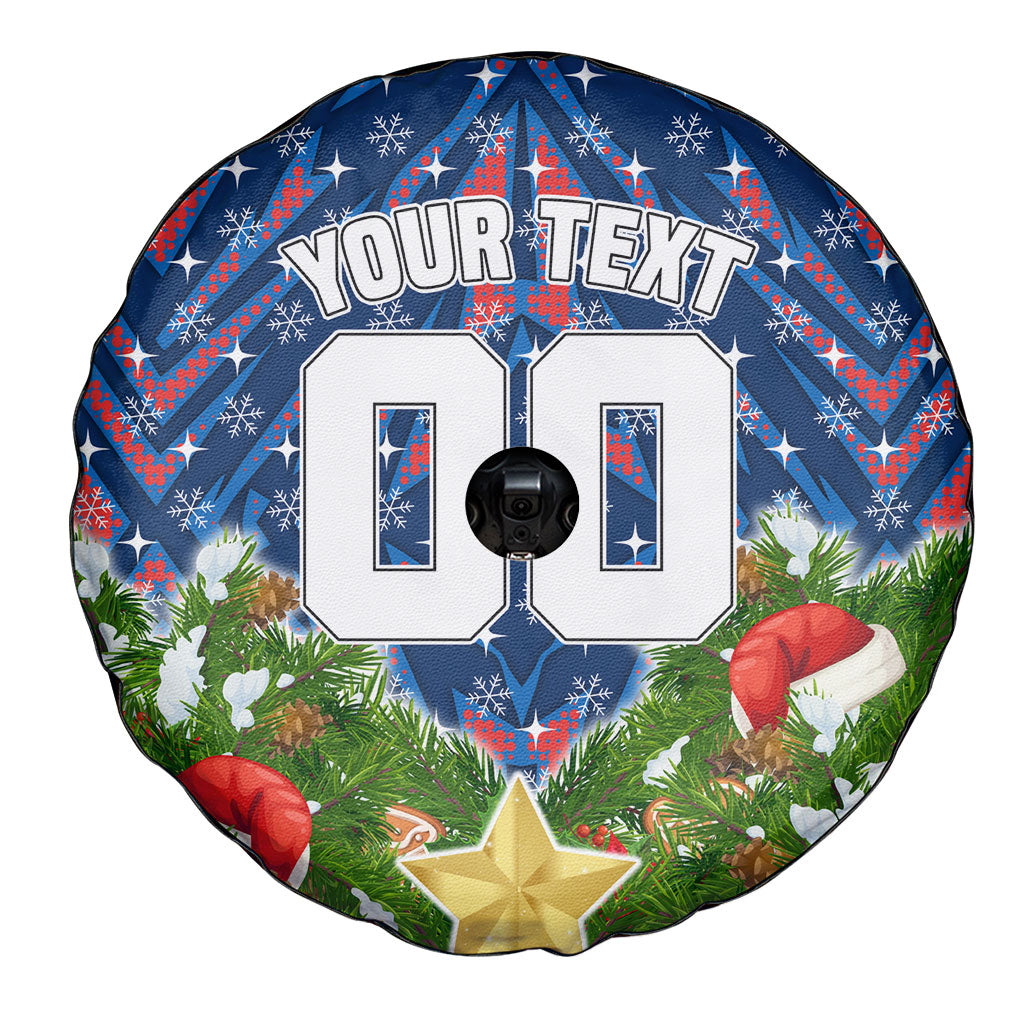 Personalised Newcastle Knights Rugby Christmas Spare Tire Cover Santa Rugby Mascot - Pine Wreath Festive