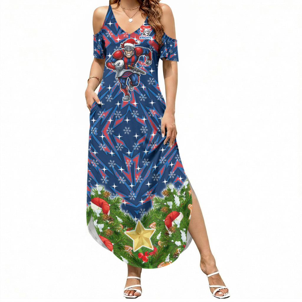 Personalised Newcastle Knights Rugby Christmas Summer Maxi Dress Santa Rugby Mascot - Pine Wreath Festive