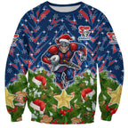 Personalised Newcastle Knights Rugby Christmas Sweatshirt Santa Rugby Mascot - Pine Wreath Festive