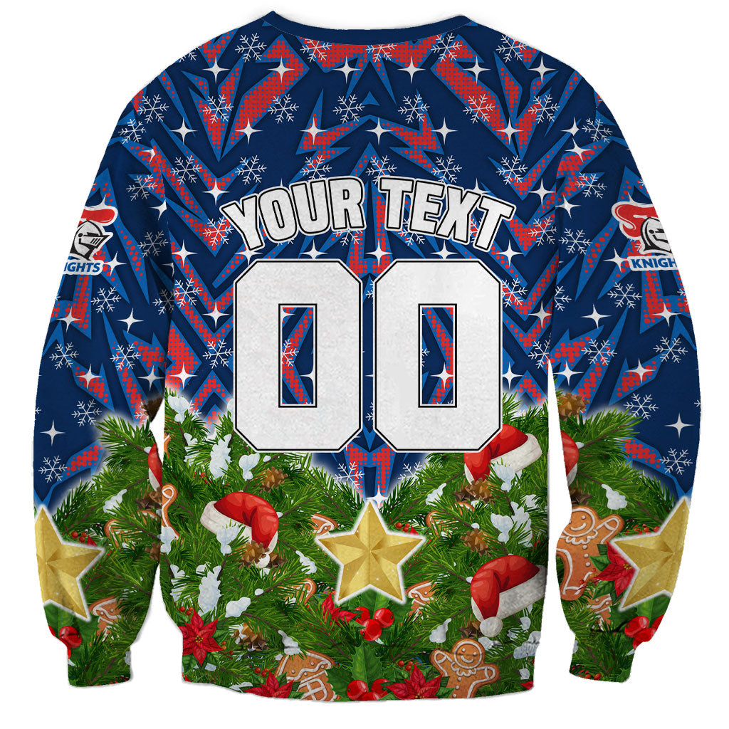 Personalised Newcastle Knights Rugby Christmas Sweatshirt Santa Rugby Mascot - Pine Wreath Festive