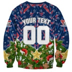 Personalised Newcastle Knights Rugby Christmas Sweatshirt Santa Rugby Mascot - Pine Wreath Festive