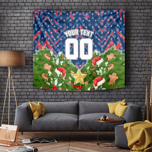 Personalised Newcastle Knights Rugby Christmas Tapestry Santa Rugby Mascot - Pine Wreath Festive