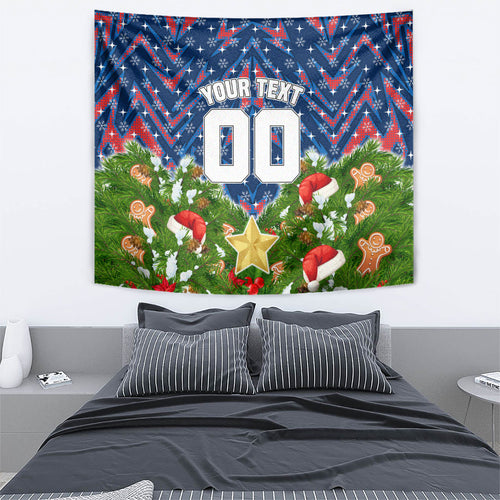 Personalised Newcastle Knights Rugby Christmas Tapestry Santa Rugby Mascot - Pine Wreath Festive