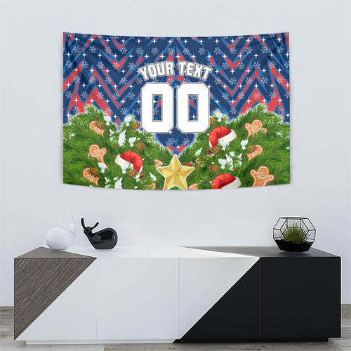 Personalised Newcastle Knights Rugby Christmas Tapestry Santa Rugby Mascot - Pine Wreath Festive