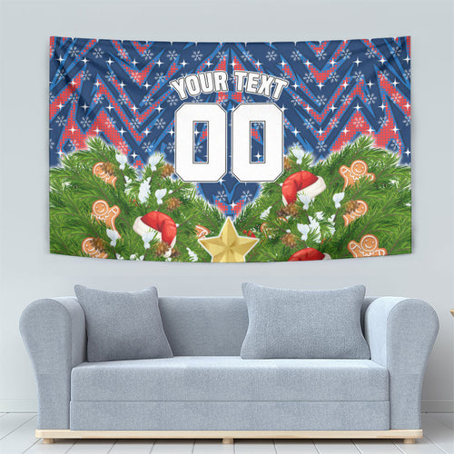 Personalised Newcastle Knights Rugby Christmas Tapestry Santa Rugby Mascot - Pine Wreath Festive